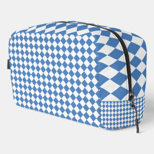 Blue White Chequered Diamond Pattern Toiletry Bag