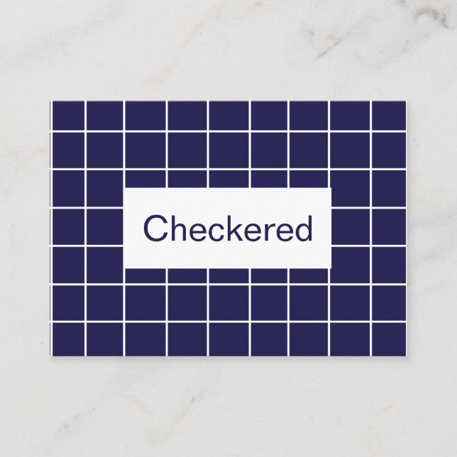 Blue White Chequered Grid Pattern Business Card (Front)