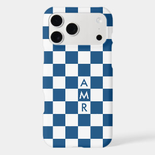 Blue White Chequered Pattern Custom Monogram