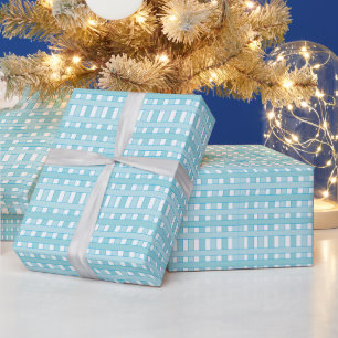 Blue White Chequered Plaid Pattern Wrapping Paper