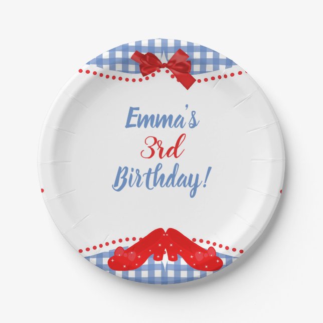 Blue & White Chequered Red Shoes Squares OZ Party Paper Plate (Front)