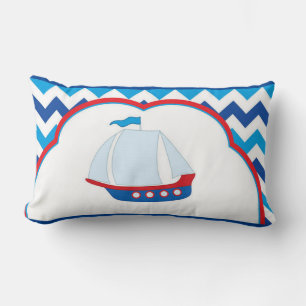 Blue White Chevron Background Blue Red Sail Ship Lumbar Cushion