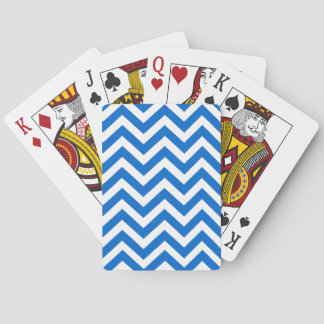 Blue White Chevron Line Pattern Playing Card