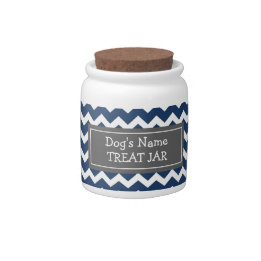 Blue White Chevron Pattern Dog Treat Jar