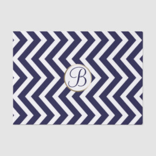 Blue White Chevron Print Monogram Letter Initial Tissue Paper
