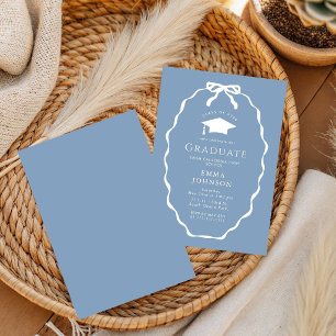 Blue White Chic bow  Graduation Party Invitation