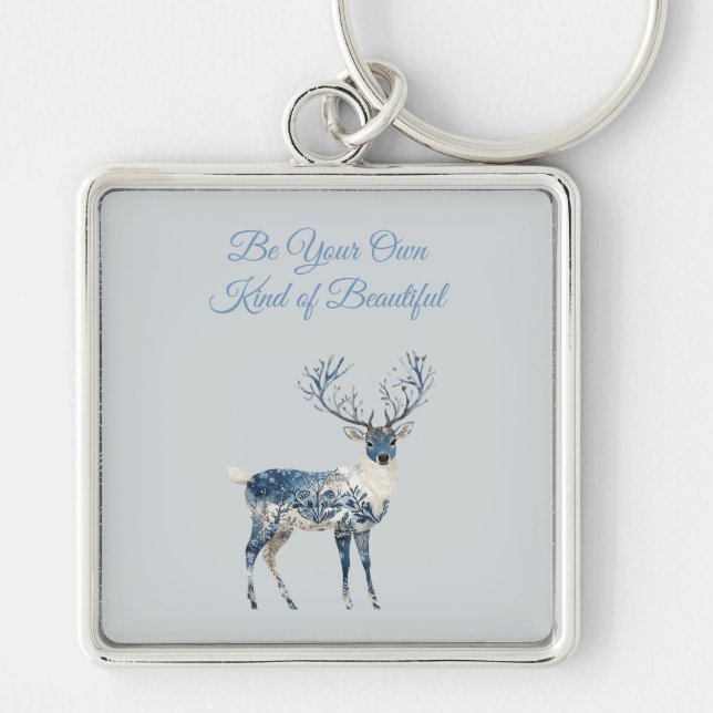 Blue White Chic Deer Key Ring (Front)