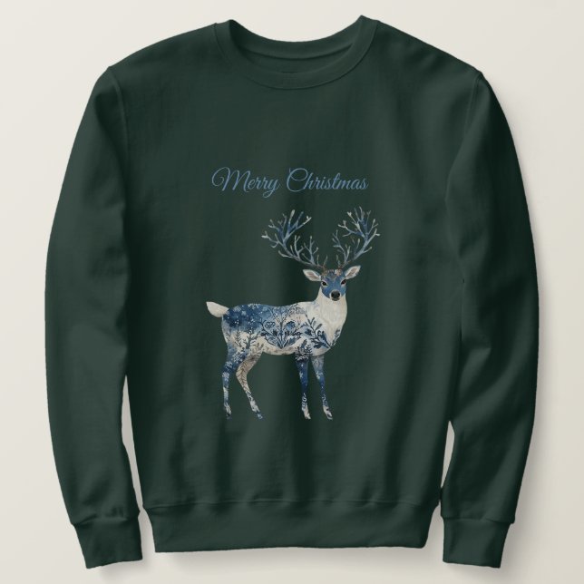 Blue White Chic Deer Sweatshirt (Design Front)