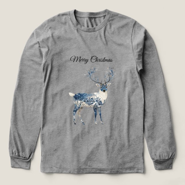 Blue White Chic Deer Tri-Blend Shirt (Design Front)