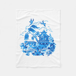 Blue & White China Blue Willow Design Fleece Blanket