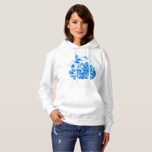 Blue & White China Blue Willow Design Hoodie