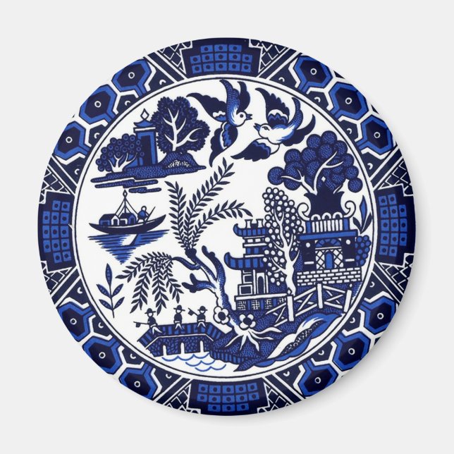 Blue & White China Blue Willow Design Magnet (Front)