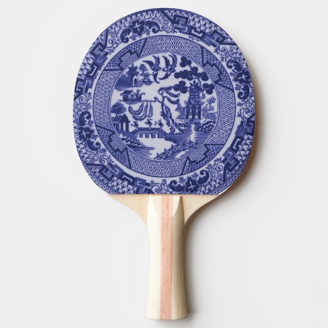 Blue & White China Blue Willow Design v2 Ping Pong Paddle (Front)
