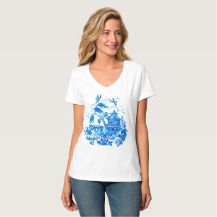 Blue & White China Blue Willow Design V T-Shirt