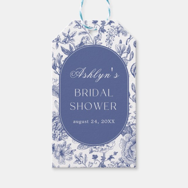 Blue White Chinoiserie Bridal Shower Gift Tag (Front)
