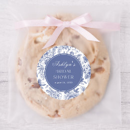 Blue White Chinoiserie Bridal Shower Round Sticker