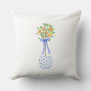 Blue White Chinoiserie Christmas Orange Topiary Cushion