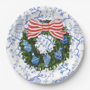 Blue & White Chinoiserie Christmas Wreath  Paper Plate