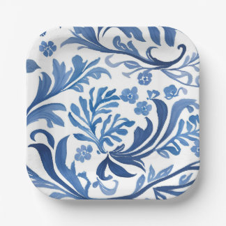 Blue White Chinoiserie Floral Botanical Paper Plate