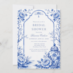Blue White Chinoiserie Floral Bridal Shower Invitation