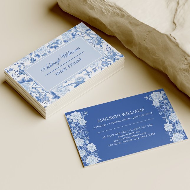 Blue White Chinoiserie Floral Event Stylist Business Card (Creator Uploaded)