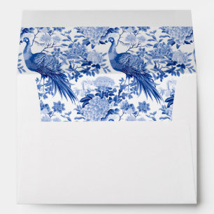 Blue White Chinoiserie Floral Peacock Birds Envelope
