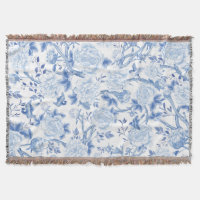 Blue White Chinoiserie Floral Peony Birds Pattern