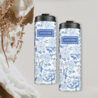 Blue White Chinoiserie Floral Porcelain Monogram