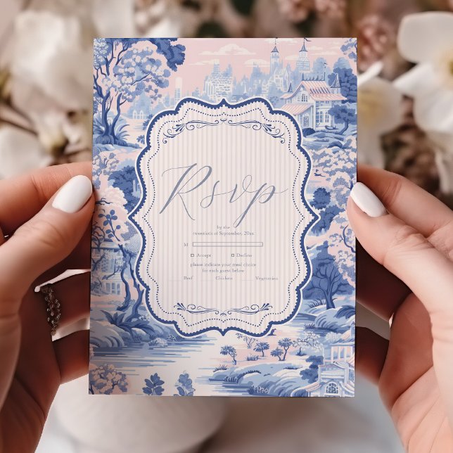 Blue White Chinoiserie Floral Porcelain Wedding RSVP Card (Creator Uploaded)