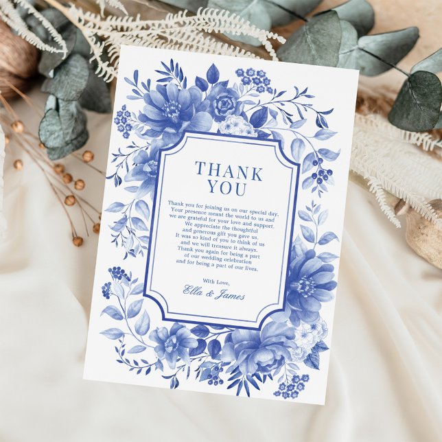 Blue White Chinoiserie Floral Porcelain Wedding Thank You Card (Creator Uploaded)
