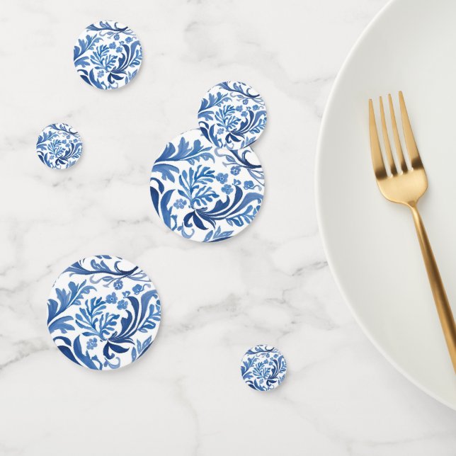 Blue White Chinoiserie Floral Simplistic Confetti (Group)