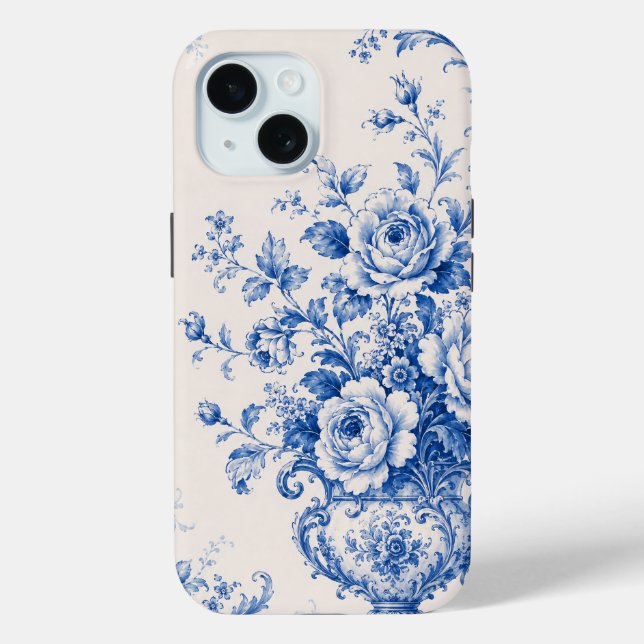 Blue White Chinoiserie Floral Urn Phone Case (Back)
