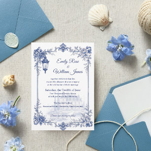 Blue White Chinoiserie Garden Floral Wedding Invitation