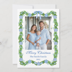Blue & White Chinoiserie Garland Grandmillenial Holiday Card
