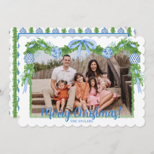Blue & White Chinoiserie Greenery, Grandmillenial Holiday Card