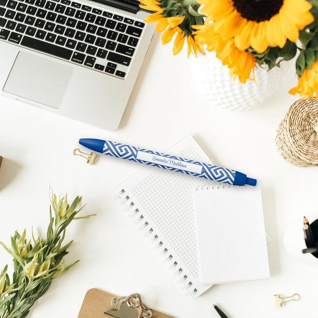 Blue White Chinoiserie Monogram Aztec Style Blue Ink Pen (Creator Uploaded)