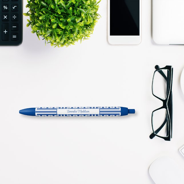 Blue White Chinoiserie Monogram Lattice Style Ink Pen (Creator Uploaded)