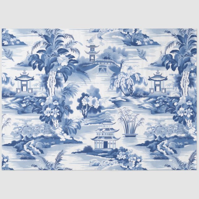 Blue & White Chinoiserie Pattern Tissue Paper (Front)