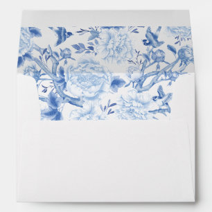 Blue White Chinoiserie Peony Birds Porcelain Envelope