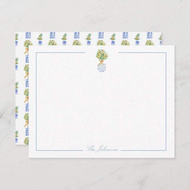 Blue White Chinoiserie Personalised Stationery Card (Front/Back)