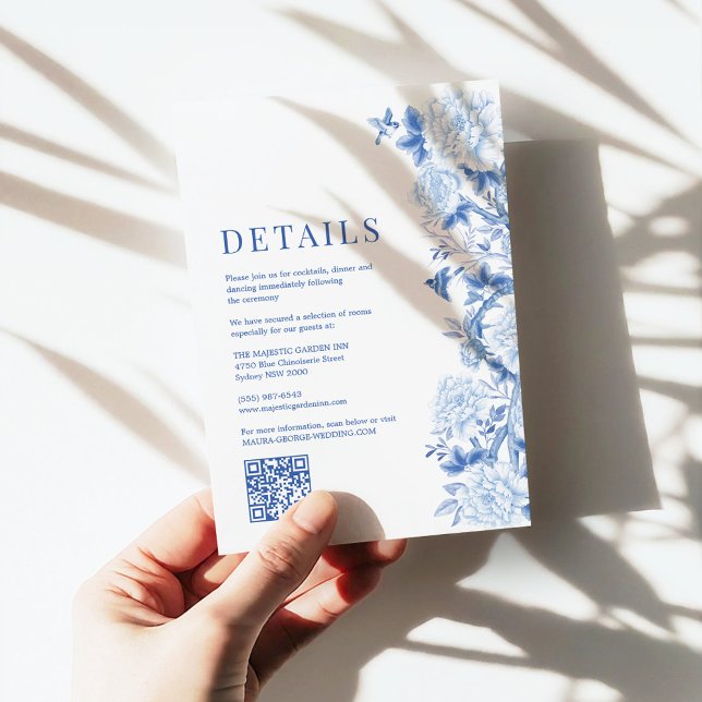 Blue White Chinoiserie Porcelain Wedding Details Enclosure Card (Creator Uploaded)