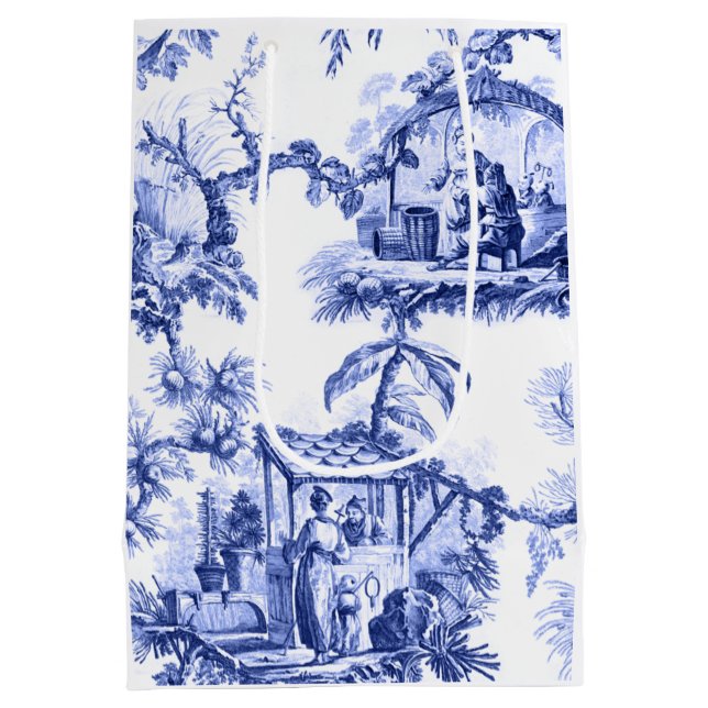 Blue White Chinoiserie Toile Medium Gift Bag (Back)