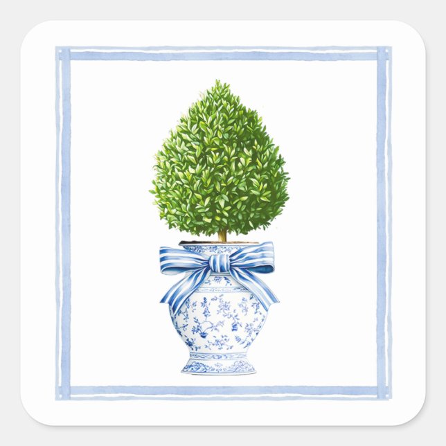 Blue & White Chinoiserie Topiary Square Sticker (Front)