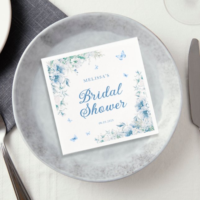 Blue & White Chinoiserie Watercolor Bridal Shower Napkin (Creator Uploaded)