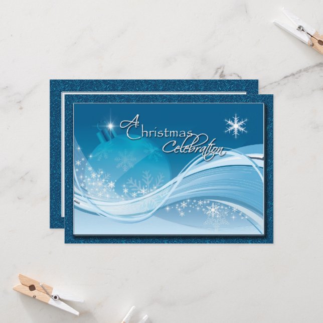 Blue White Christmas Celebration Invitation (Front/Back In Situ)