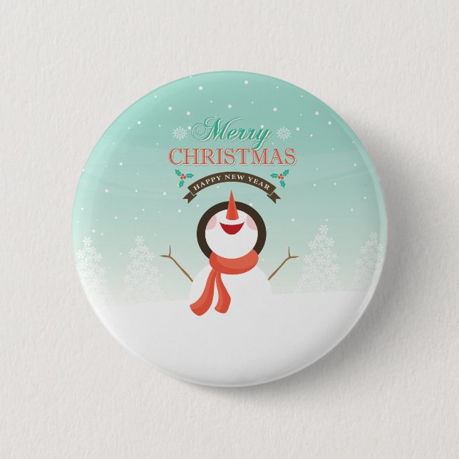 Blue White Christmas New Years Snowman Greetings 6 Cm Round Badge (Front)