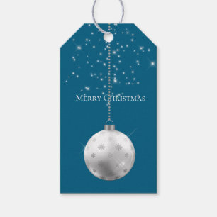 Blue White Christmas Ornament Sparkles Gift Tags