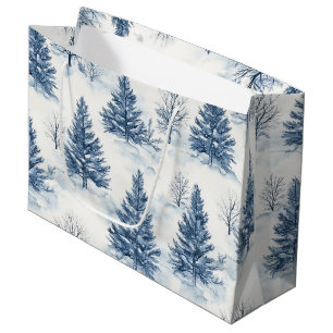 Blue White Christmas Pine Trees Large Gift Bag