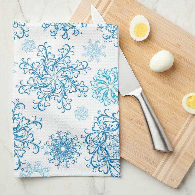 Blue white Christmas snowflake kitchen towel (Quarter Fold)