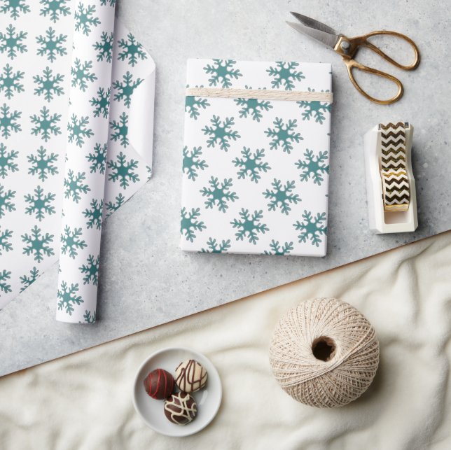 Blue White Christmas Snowflake Pattern Holiday Wrapping Paper (Crafts)